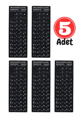 MN6 MR01 Rusça İngilizce Klavye Sticker 5 Adet Laptop PC Uyumlu Silinmez Yapışkanlı Harf Çıkartması