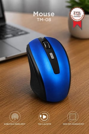 Özel Seri Donanım Taşınabilir Masaüstü Mouse Optik Kablosuz Fare TM08 Mavi