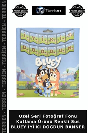Özel Seri Fotoğraf Fonu Kutlama Ürünü Renkli Süs BLUEY İYİ Kİ DOĞDUN BANNER