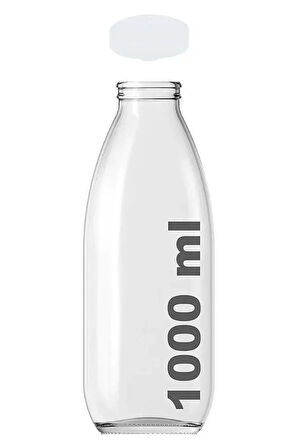 2 Adet Beyaz Plastik Kapaklı 1 Litre Şeffaf Sürahi Süt, Ayran, Su, Limonata Meşrubat Şişesi Cam Şişe