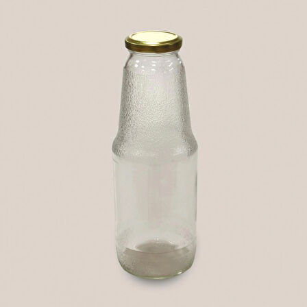 1 Litre Şeffaf Sürahi Süt, Ayran, Su, Limonata, Meşrubat Şişesi Metal Gold Kapaklı Cam Şişe 1000 ml