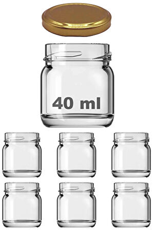 6 Adet 40 ml Gold Metal Kapaklı  Şeffaf Numune Mama Ek Gıda Şekerleme Reçellik Küçük Cam Kavanoz