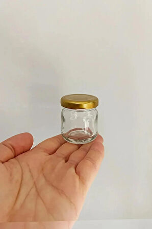6 Adet 40 ml Gold Metal Kapaklı  Şeffaf Numune Mama Ek Gıda Şekerleme Reçellik Küçük Cam Kavanoz