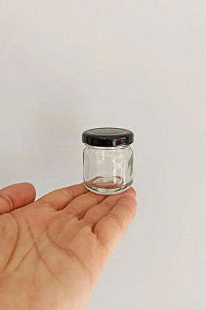 12 Adet 40 ml Siyah Metal Kapaklı  Şeffaf Numune Mama Ek Gıda Şekerleme Reçellik Küçük Cam Kavanoz