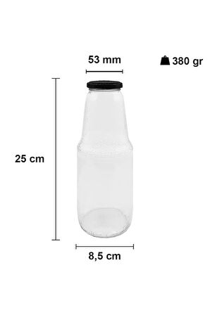 1 Litre Şeffaf Sürahi Süt, Ayran, Su, Limonata, Meşrubat Şişesi Metal Siyah Kapaklı Cam Şişe 1000ml