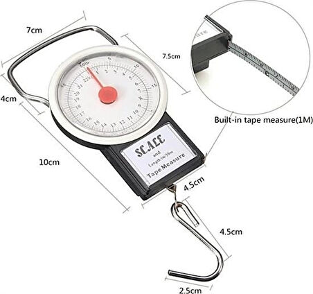 22 Kg/50lb Kancalı Tartı Aleti 1 Metre Mezuralı Askılı Balıkçı Terazisi