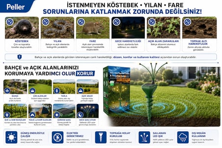 Peller Pro Güneş Enerjili Köstebek, Yılan, Fare Kovucu Sallanan LED Işıklı – Bahçe Koruma Sistemi