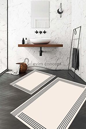 Krem Renk Banyo Paspası, Çizgili Banyo Paspası, Banyo Paspas Takımı, Kaymaz Taban Banyo Paspası, Klozet Takımı, Yıkanabilir Klozet Takımı, Dekoratif Banyo Paspası,