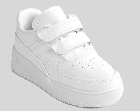 Günlük Unisex Çocuk Şeritli Beyaz Sneaker Cırtlı Hafif Rahat Spor Ayakkabı 