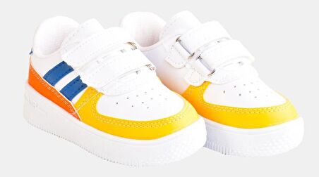 Günlük Unisex Çocuk Şeritli Beyaz Sneaker Cırtlı Hafif Rahat Spor Ayakkabı 