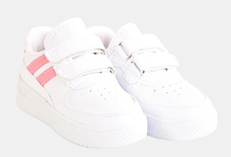 Günlük Unisex Çocuk Şeritli Beyaz Sneaker Cırtlı Hafif Rahat Spor Ayakkabı 