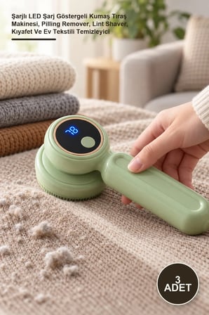 3 Adet Tiftik Temizleme Aleti – Şarjlı LED Şarj Göstergeli Kumaş Tıraş Makinesi, Pilling Remover, Lint Shaver, Kıyafet Ve Ev Tekstili Temizleyici