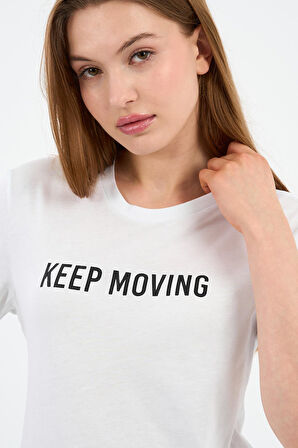 Baskılı Bisiklet Yaka Pamuklu T-shirt