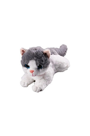 Miyavlayan Sesli Kedi Peluş Oyuncak Uyku Arkadaşı Hediyelik Peluş Yatan Kedi 35 cm