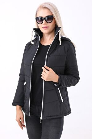 Barbora Günlük Şık Kapüşonlu Kışlık Kadın Şişme Mont 811siyah