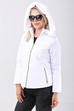 Barbora Günlük Kürklü Şişme Kadın Mont 807beyaz