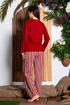 Nisanca Mevsimlik Uzun Kollu %100 Pamuk Kadın Pijama Takımı- Desenli Kadın Pijama