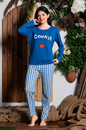 Nisanca Mevsimlik Uzun Kollu %100 Pamuk Kadın Pijama Takımı- Desenli Kadın Pijama