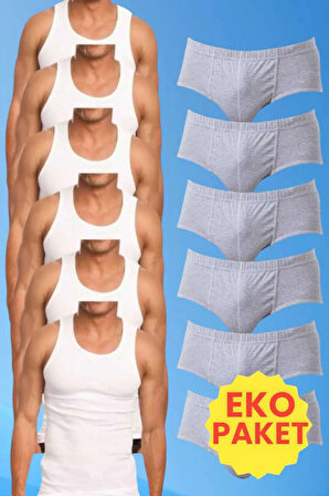 Uniquetrenders Erkek Pamuklu 6 Atlet 6 Slip Külot Set