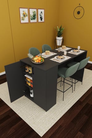 %100 MDFLAM 150cm Dolaplı Yüksek Mutfak Adası Yemek ve Bar Masası MA-04