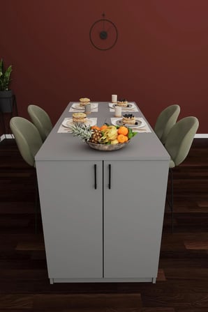 %100 MDFLAM 150cm Dolaplı Yüksek Mutfak Adası Yemek ve Bar Masası MA-04