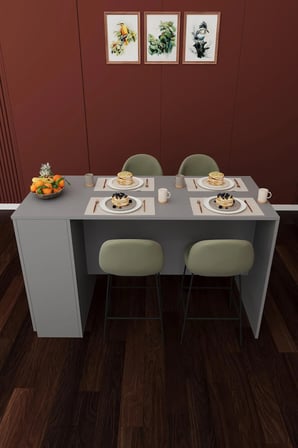 %100 MDFLAM 150cm Dolaplı Yüksek Mutfak Adası Yemek ve Bar Masası MA-04