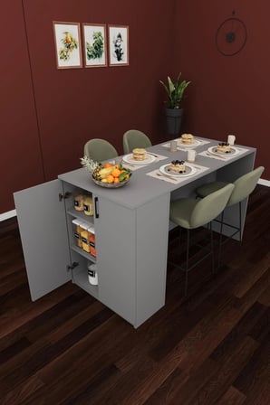 %100 MDFLAM 150cm Dolaplı Yüksek Mutfak Adası Yemek ve Bar Masası MA-04