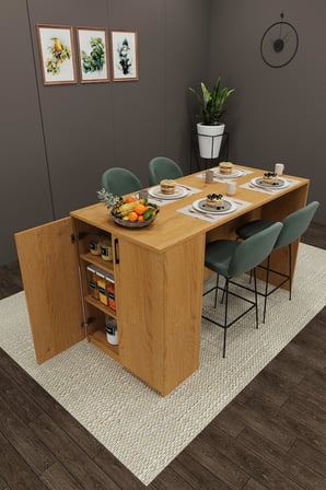 %100 MDFLAM 150cm Dolaplı Yüksek Mutfak Adası Yemek ve Bar Masası MA-04