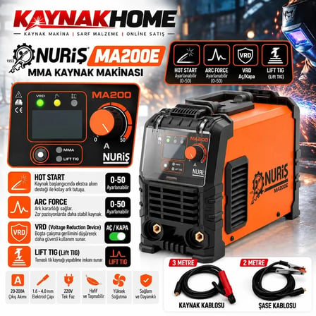 Nuriş MA200E Inverter Kaynak Makinesi Yeni Model