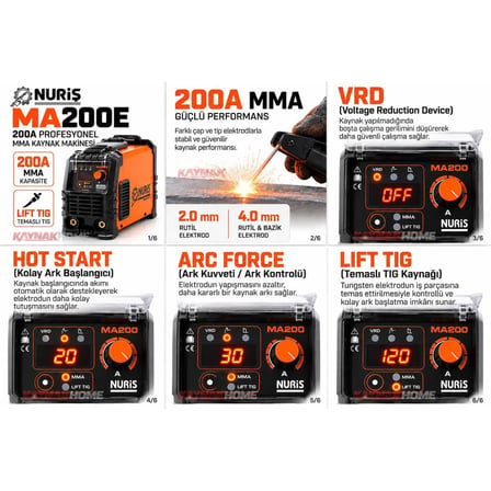 Nuriş MA200E Inverter Kaynak Makinesi Yeni Model