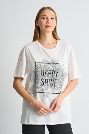 ALEXANDERGARDI Sim İşlemeli Baskılı Bisiklet Yaka Kadın T-shirt