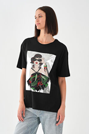 ALEXANDERGARDI Baskılı Siyah Kadın T-shirt