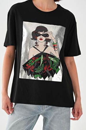 ALEXANDERGARDI Baskılı Siyah Kadın T-shirt