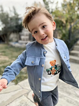 Eterella Kot Pantolonlu Nubukceketli Uzun Kollu Penye Sweat 3lü Erkek Çocuk Takımı Yeşil