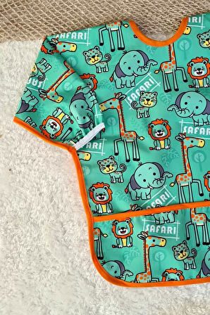 Eterella Bear Ve Safari Desenli 2'li Paket Sıvı Geçirmez Unisex Aktivite Ve Mama Önlüğü 6-24 Ay
