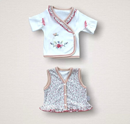 Eterella Erguvan Taç Nakışlı %100 Cotton Antibakteriyel Kız Bebek 10lu Zıbın Takımı Hastane Çıkışı Nar Çiçeği