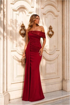 Trendexa Tek Elbise Omuz Payetli Abiye · Renk: Saks · Beden: XL MAC