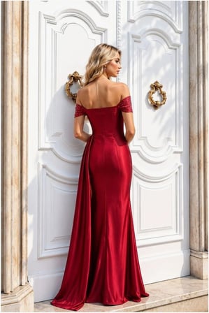Trendexa Saten Elbise Maxi Abiye Yaka Carmen Kumaş · Renk: Zümrüt · Beden: M MAC