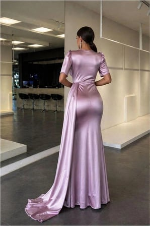 Trendexa Saten Kumaş Abiye Kruvaze Yaka Elbise · Renk: Siyah · Beden: L MAC