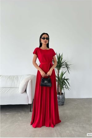 Trendexa Kayık Elbise Maxi Kollu Kısa Kuşaklı Yaka · Renk: Mor · Beden: S MAC