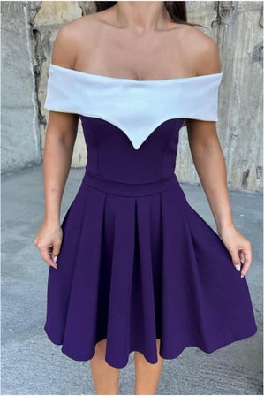 Trendexa V Mini Abiye Yaka Elbise Detaylı Pile · Renk: Saks · Beden: M MAC