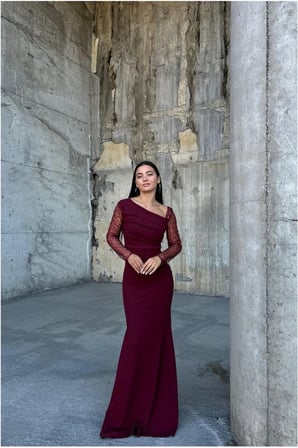 Trendexa Asimetrik Taş Abiye Yaka Elbise Maxi Detaylı · Renk: Siyah · Beden: XL MAC