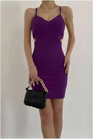 Trendexa Krep Kemerli Elbise Mini V Yaka Askılı Kumaş · Renk: Bordo · Beden: M MAC