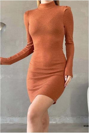 Trendexa Sandy Elbise Balıkçı Kollu Yaka Uzun Kumaş · Renk: Taba · Beden: M MAC