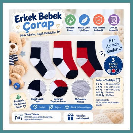 Trendexa Assn Erkek Bebek Çorap USB2202 Gri Melanj (adet fiyatıdır) · Beden: 18-24 Ay · Renk: Gri Melanj MAC