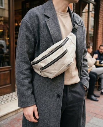 Trendexa Krem Unisex Bel Çantası Çapraz Askılı Günlük Kullanım Fermuarlı 30x13 cm MAC