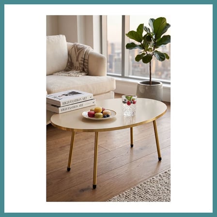 Trendexa Gold Metal Oval Orta Sehpa Krem MAC