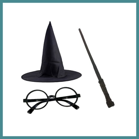 Bezos Harry Potter Siyah Şapkası Harry Potter Gözlüğü Harry Potter Asası 3 lü Set MAC