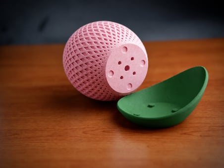 Bezos 3D Baskı Küre Saksı - Kafes Dokulu İki Parçalı Dekoratif Saksı - Pembe-Yeşil MAC
