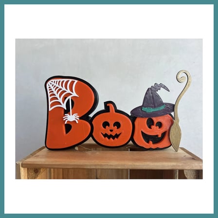 Bezos 3D Baskı Boo Yazılı Halloween Masa Süsü Örümcek Ağı Balkabağı Detaylı Cadılar Bayramı Dekoru Turuncu Siyah MAC